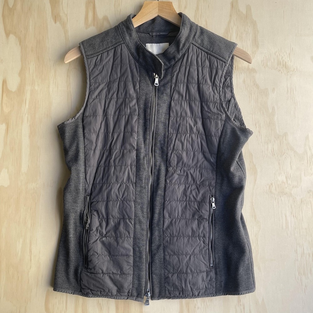 Calvin Klein Jeans Vest Womens Large Gray Quilted Full Zip Stand Collar Casual
